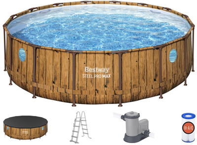 Pishina со рамка Bestway Steel Pro MAX Splashview 56725, 488x122cm, со пумпа и скала, мотив дрво