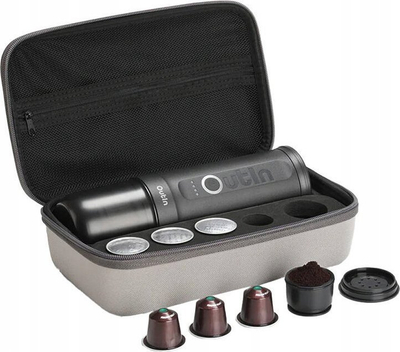 Aparat espresso portativ Outin Nano Travel Kit, elektrik, me bateri që e karikoke prap, gri hapësinor