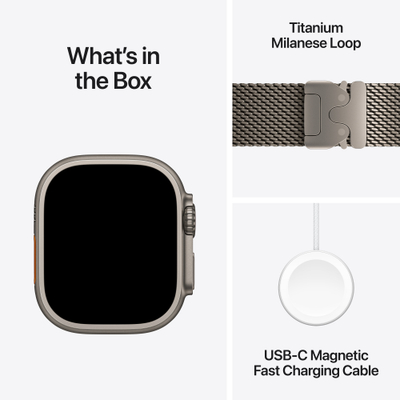 Apple Watch Ultra 4 Cellular 49mm Natural Titanium Case with Natural Titanium Milanese Loop, L