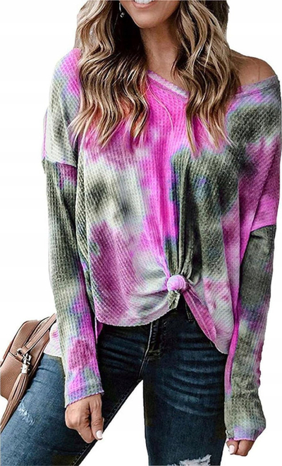 Këmishë femrash tie dye, me mëngë të gjata, rozë jeshile