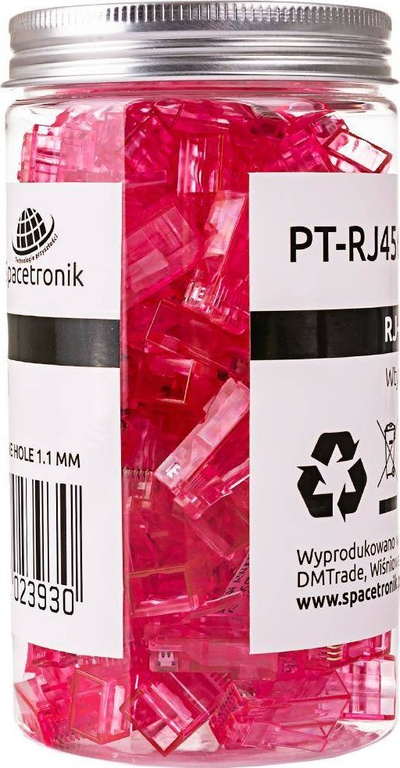 Konektor rrjeti Spacetronik RJ45 Through Plug PT-RJ456UPK-1, Cat6 UTP, 100 copë, rozë transparente