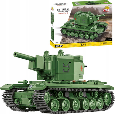 Set lodrash ndërtimi Cobi Historical Collection KV-2, shkalla 1:48, tank i Luftës së Dytë Botërore, shumëngjyrësh