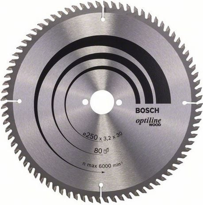Teh sharre Bosch Optiline Wood, 250mm, 80 dhëmbë, 30mm