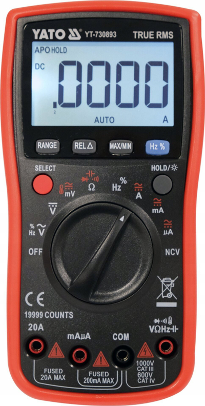 Multimetër dixhital Yato, LCD, True RMS, NCV