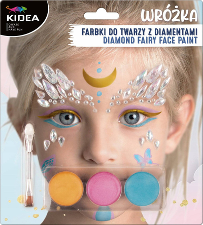 Set bojë fytyre Derform Fairy With Diamonds, 3 ngjyra metalike, me gurë zbukurimi