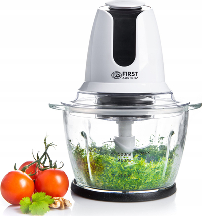 Кујнски сецко TZS First Austria Multi Chopper, 500W, стаклено тенџере 1.2L, бел