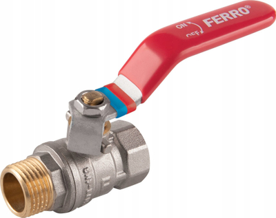 Valvul me sferë Ferro F-comfort, 3/4" F/F, 20 bar, me levë të kuqe