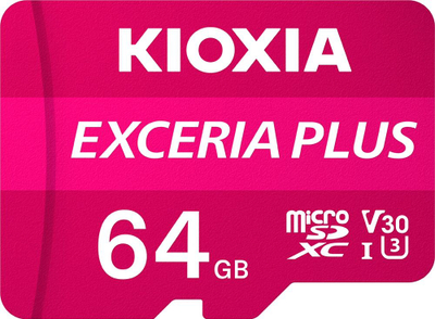 Kartë memorie MicroSD Kioxia Exceria Plus, 64GB, UHS-I Class 10 V30 A1, rozë
