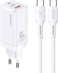 Karikues USAMS MT, 1 x USB-A, 2 x USB-C, i bardhë