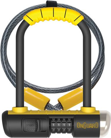 Катанец за велосипед OnGuard Combo Mini DT 8015C, U-lock, со комбинација, жолто и црно