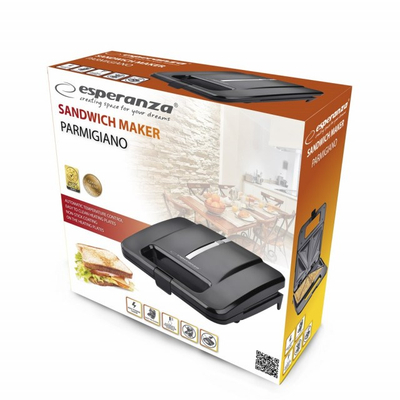 Toster sanduiçësh Esperanza Parmigiano EKT010, 1000W, pllaka jo-ngjitëse, i zi