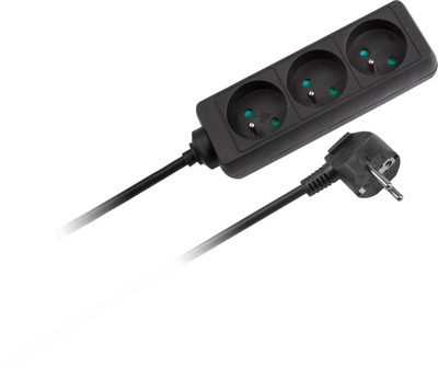 Zgjatues Rebel me 3 priza, 3m, pa çelës, 3x1.5mm, i zi