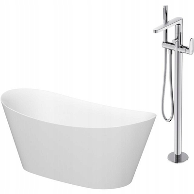 Set vaskë ovale e pavarur INVERTO by Cersanit B719, 170x80 cm, bateri e jashtme krom, e bardhë