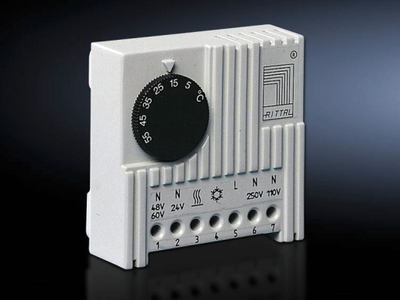 Termostat Rittal SK 3110.000 për panele elektrike, me kontakt ndërrues, gri