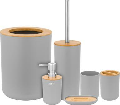 Set aksesorësh banjo Teesa, 6 pjesë, material ABS dhe bambu, gri