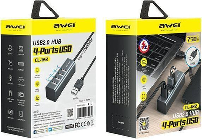 Hub USB Awei CL-122, 4 porta USB 2.0, kabllo 75 cm, i zi
