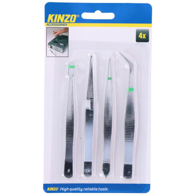 Set pincetash Kinzo Tweezers, 4 copë, metal, ngjyrë argjendi