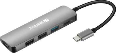Replikator i portit / Stacion Sandberg Mini Dock USB-C, i hirtë