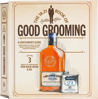Set dhuratë 18.21 Man Made Book of Good Grooming Vol. 3, Absolute Mahogany Wash 532ml, Oil 59ml, për meshkuj