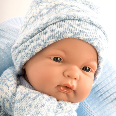 Kukull bebe Llorens Llorones Joel, trup i butë, 38 cm, blu e çelët