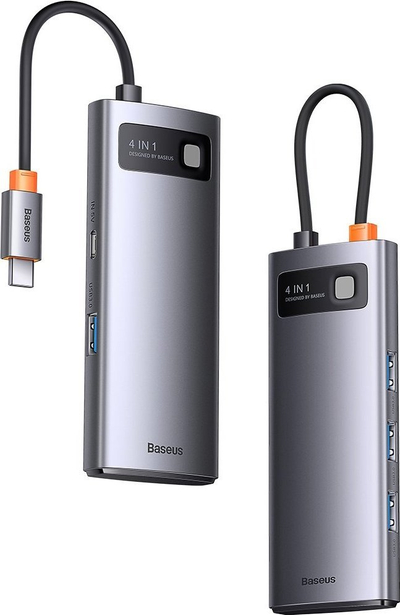 Hub i jashtëm Baseus Metal Gleam, USB C, 4x USB 3.0, gri