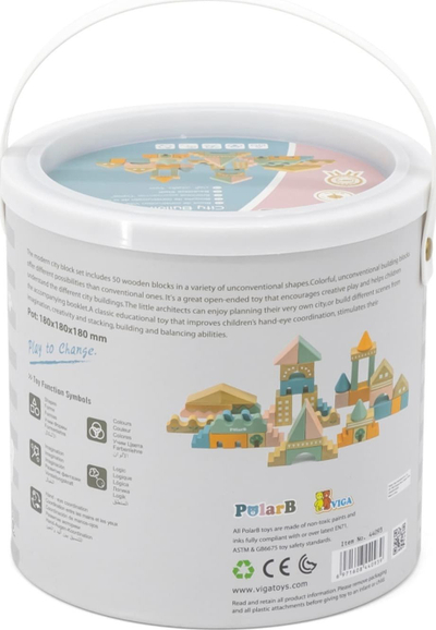 Set konstruktues druri Viga Toys PolarB, mbi 50 copë, me ngjyra