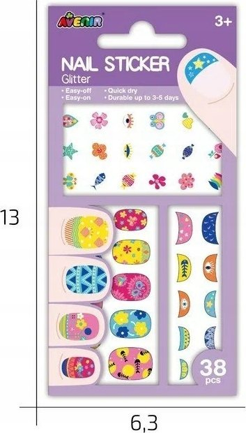 Стикери за нокти Avenir Glitter Flower, сет 38 парчиња, повеќебојни