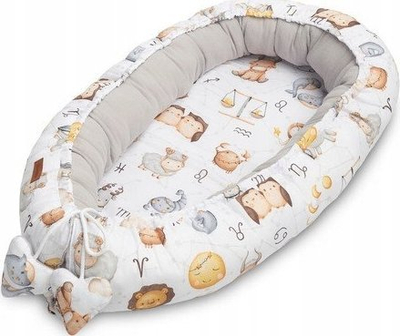 Fole për bebe Sensillo Baby Nest Muslin Zodiac, 80x45 cm, me jastëk, gri