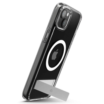 Mbrojtëse telefoni Spigen Ultra Hybrid S MagSafe, për iPhone 15 Plus, me këmbë mbajtëse, transparente
