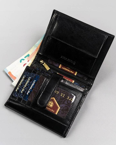 Portofol për meshkuj Peterson, lëkurë natyrale, RFID, i zi
