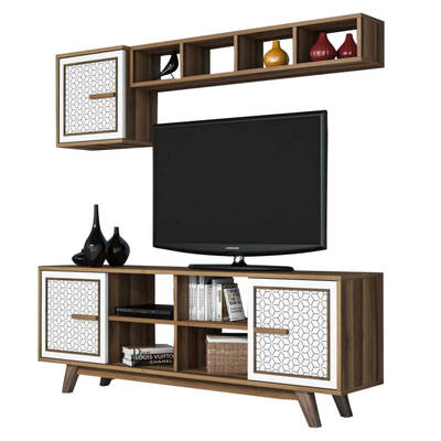 Set muri për TV Lewisville, për TV deri 60", dizajn modern, ngjyrë arra me të bardhë