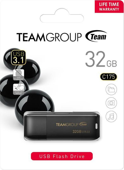 USB TeamGroup C175, 32GB, USB 3.2, e zezë