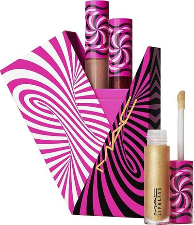 Set lipgloss MAC Tiny Tricks Lipglass Trio, 3 copë, mini, ngjyra të ndryshme