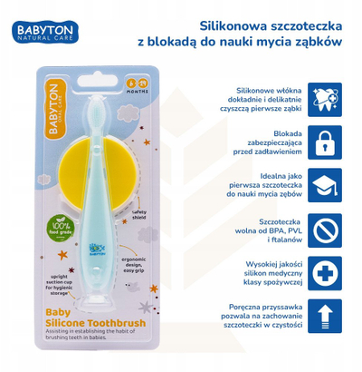 Furçë dhëmbësh për bebe Babyton, silikon, 6–24 mujsh, e bardhë