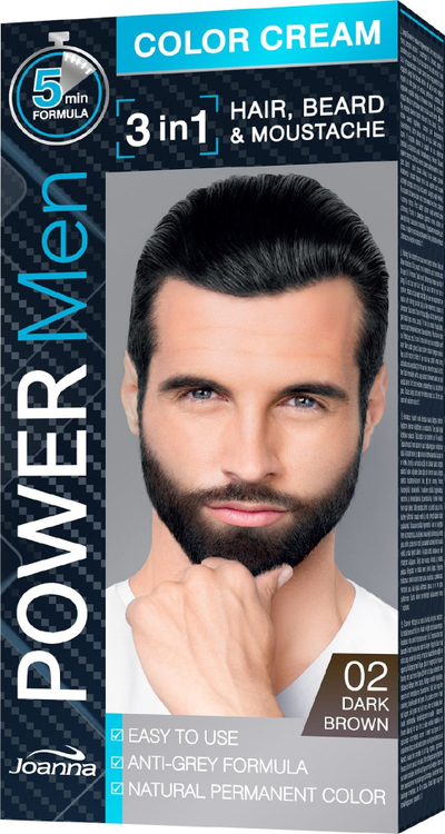 Ngjyrë për flokë Joanna Power Men 3 në 1, Nr. 02, e kaftë e errët