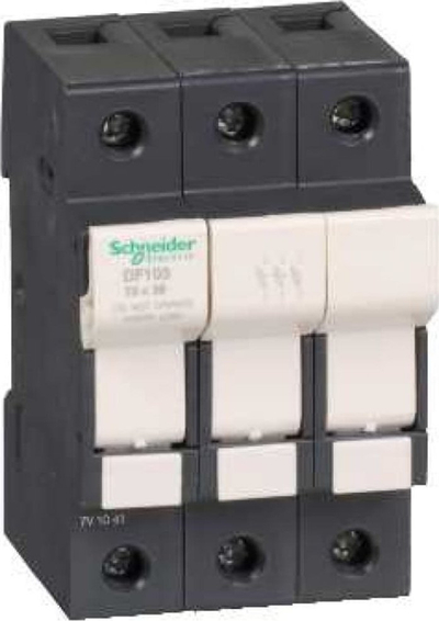 Mbajtës sigurese cilindrike Schneider Electric DF103, 3 pole, 10x38mm, i bardhë