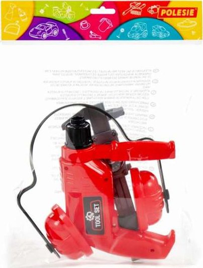 Set veglash lodër Polesie Tool Set 91116, trapano, mbrojtëse veshi, i kuq