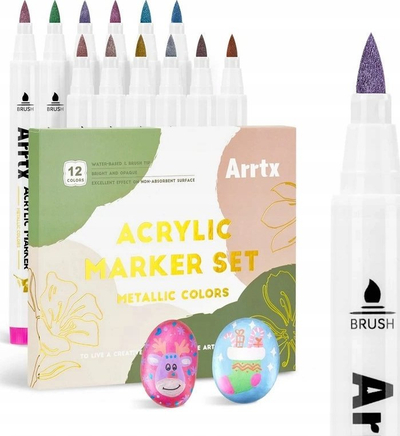 Markerë akrilik ARRTX, set 12 ngjyra metalike
