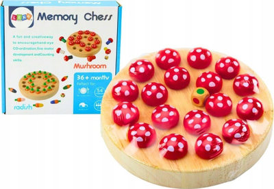 Lojë memorie LeanToys Mushrooms, puzzle druri, mbi 3 vjeç, shumëngjyrëshe