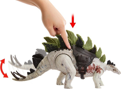 Lodër dinosauri Mattel Jurassic World Gigantic Trackers Stegosaurus, figurë e madhe, me këmbë edhe bisht që lëvizin, shumëngjyrëshe