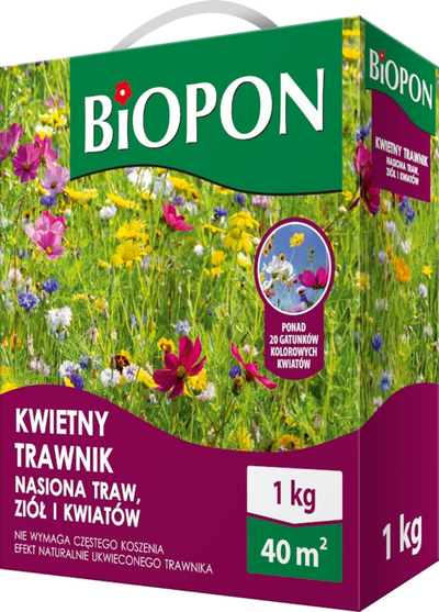 Семe за декоративна трева Biopon Flower Lawn, мешавина со цвеќиња и ароматични растенија
