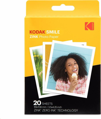 Letër fotografike Kodak Smile ZINK, 89x108mm, 20 fletë, shumëngjyrëshe