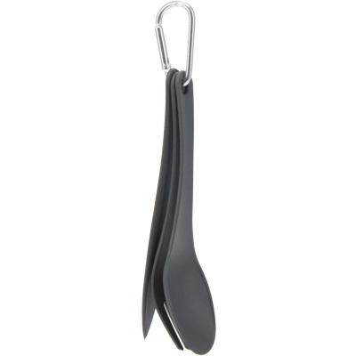 Set takëmesh kampingu RedCliffs Cutlery Set, 3 copë, me karabinë, gri e errët