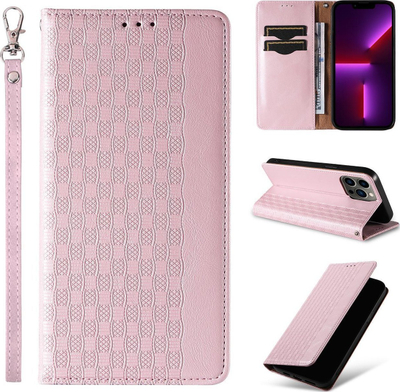 Këllëf portofol Hurtel Magnet Strap Case Samsung Galaxy S23+, me kapak, me stand, rozë