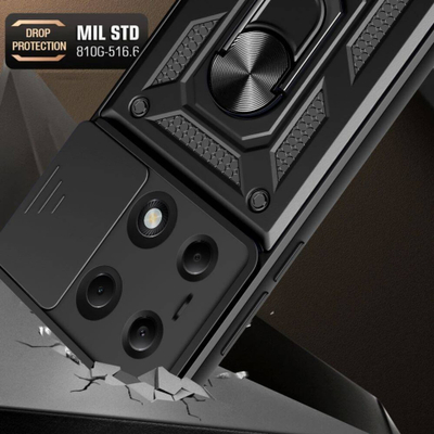 Mbështjellës telefoni Tech-Protect Camshield Pro për Xiaomi Redmi Note 13 Pro 4G LTE Poco M6 Pro, me unazë 360°, i zi