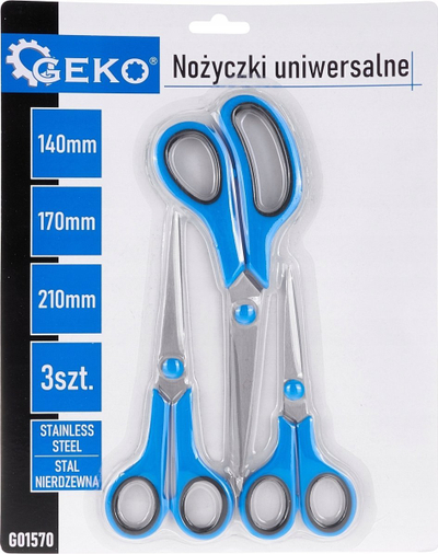 Set gërshërësh GEKO G01570, 3 copë, çelik inox, blu
