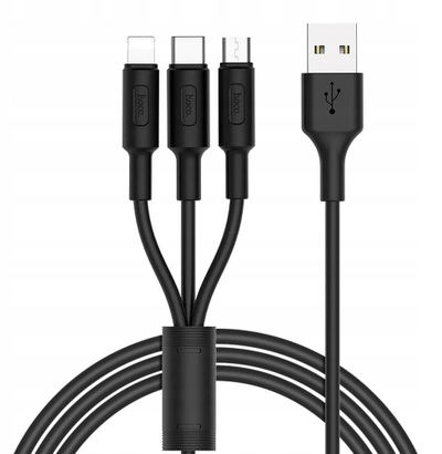 Kabllo USB Hoco Soarer X25, 3 në 1 Lightning USB C MicroUSB, 1m, e zezë