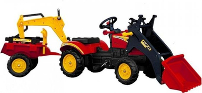 Traktor lodër me pedale Benson, me rimorkio dhe kovë, i kuq