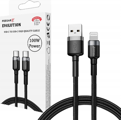 Kabllo karikues Feegar Evolution, USB A në Lightning, 1m 2.4A, i zi