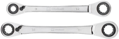 Set çelësa unazorë me klik Einhell Double Ratcheting, 2 copa, 4 në 1, metalik